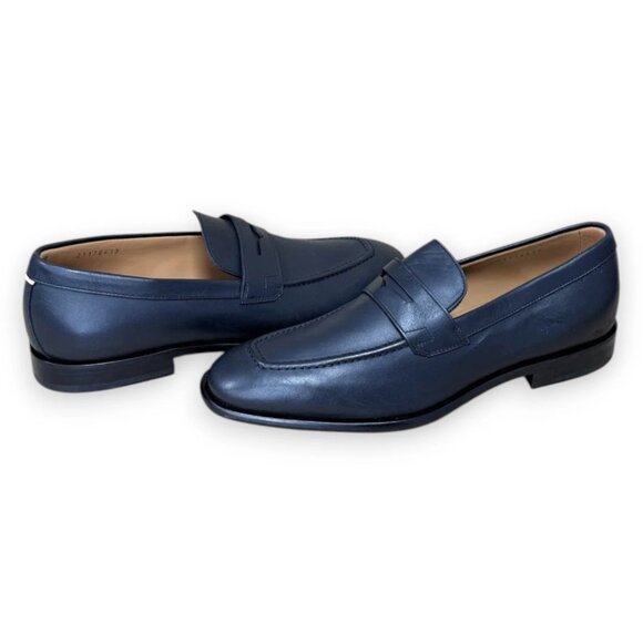 BOSS Derrek Apron Toe Penny Loafers Black Calfskin Leather US 7 Made in Italy